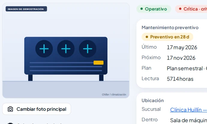 Ficha de equipo con historial de mantenimiento