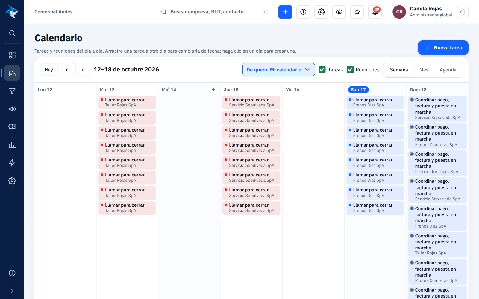 Calendario, tareas y metas