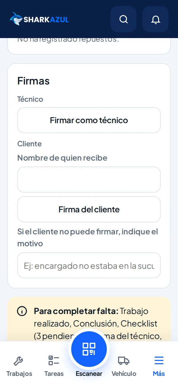 Informe firmado en terreno