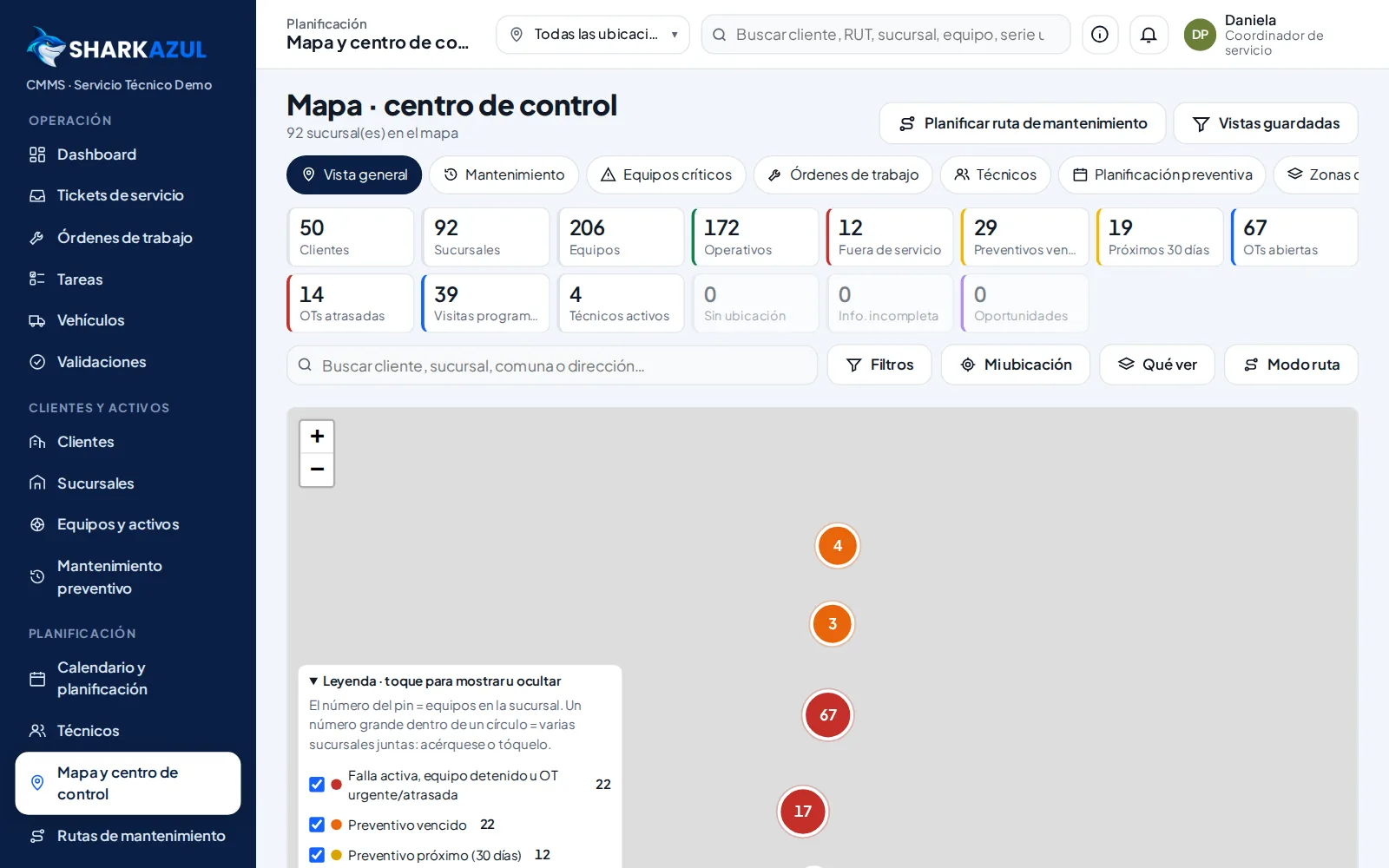 Mapa y centro de control