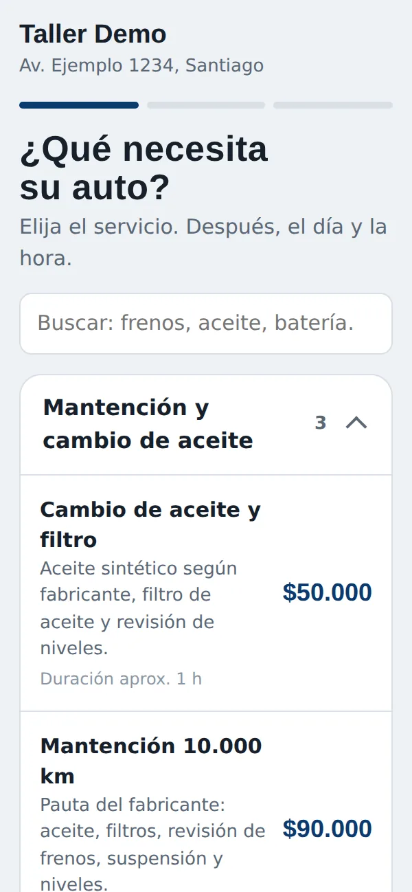 Servicios agrupados por categoría