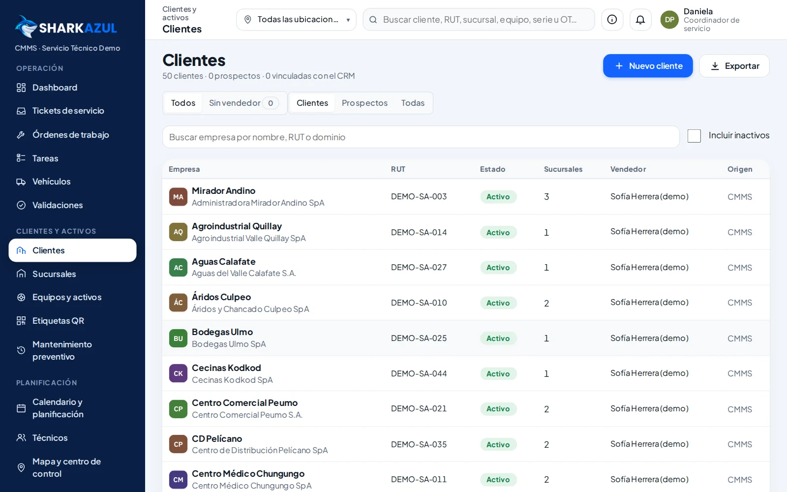 Gestión de clientes en el software de mantenimiento